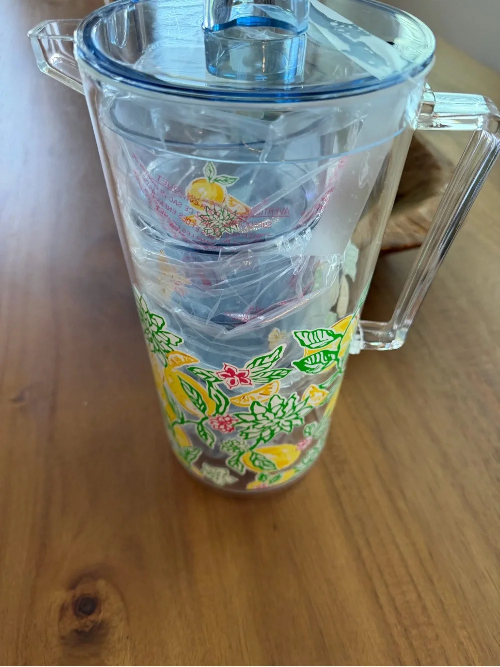 Lilly Pulitzer Blue and Yellow Floral Acrylic Pitcher with Tumblers